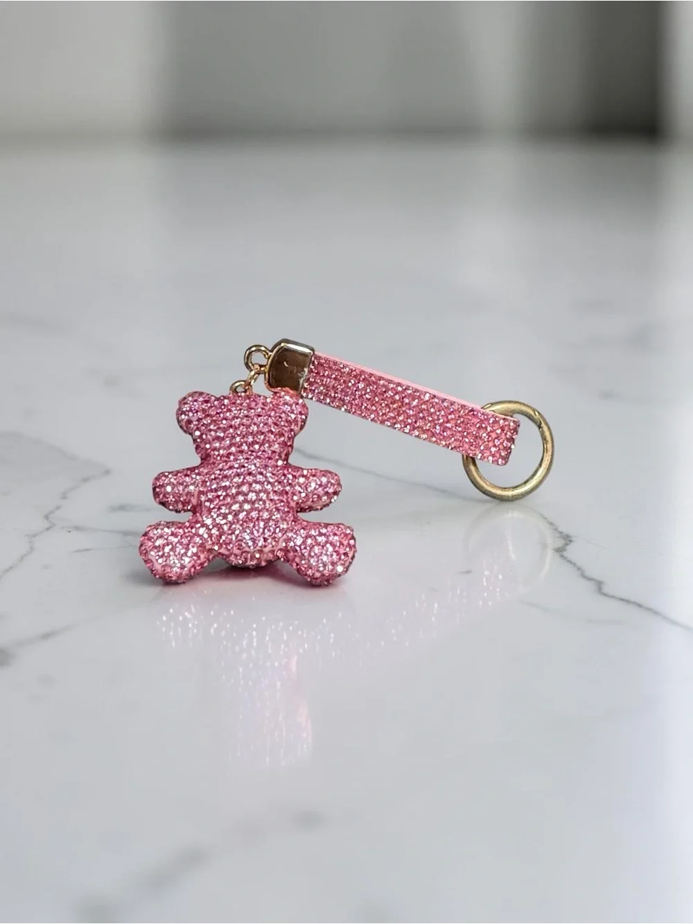 Pink Crystal Teddy Bear Keychain Charm for Women